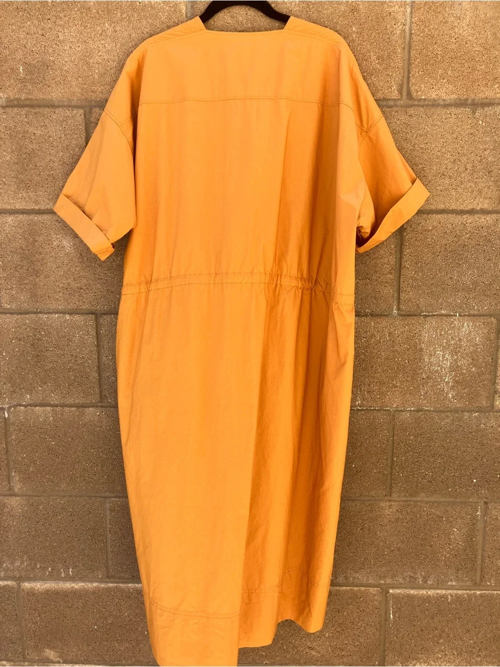 Uniqlo U V-Neck Button-Front Dress in Mustard Orange
